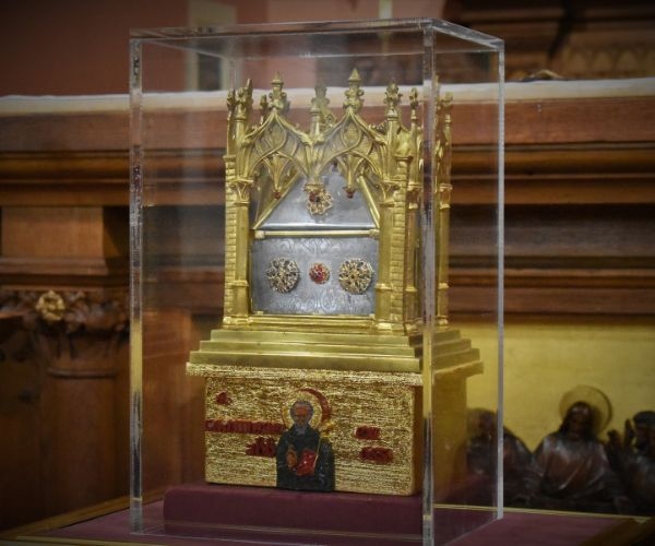 KSC National Relic Tour 2025 — reliquary casket containing relics of Saints Columba, Andrew and Margaret